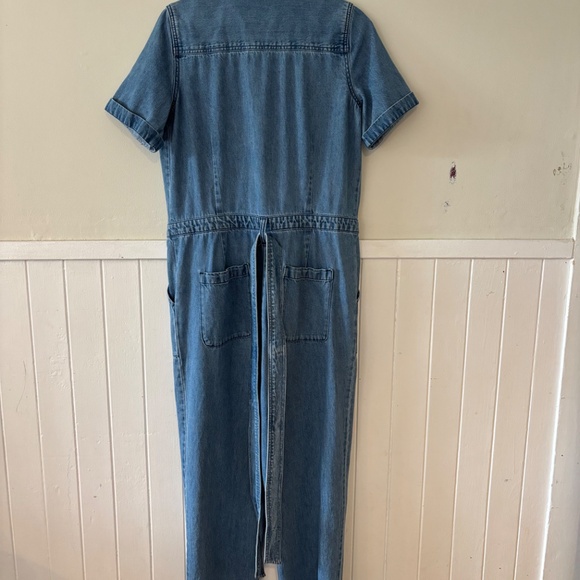 Ladies Old Navy medium blue jean jumpsuit Medium Tall with snaps and fly zip - Picture 2 of 12